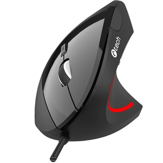 C-TECH myš VEM-09C, vertikální, 6 tlačítek, černá, USB