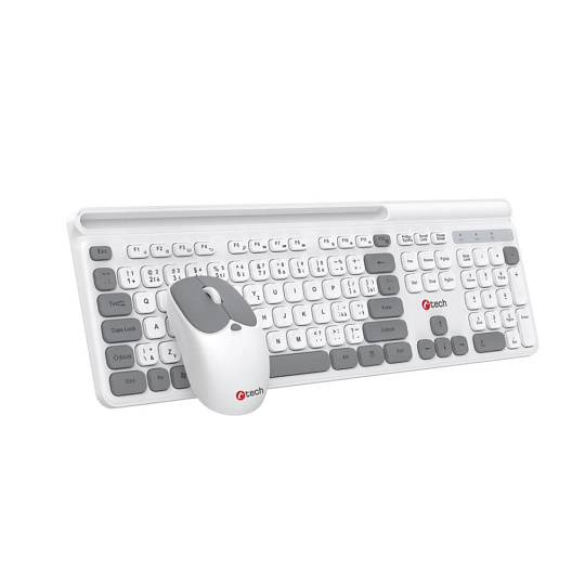 C-TECH klávesnice s myší WLKMC-05W, Bezdrátový set 2.4GHz, CZ, Bílá