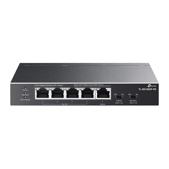 TP-Link switch TL-SG1005P-PD (5xGbE,4xPoE+,1xPoE-in,PoE++,90W, fanless)
