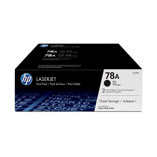 HP 78A Black 2-pack LJ Toner Cart, CE278AD (2,100 / 2,100 pages) HP 78A Black 2-pack LJ Toner Cart, CE278AD (2,100 / 2,100 pages)