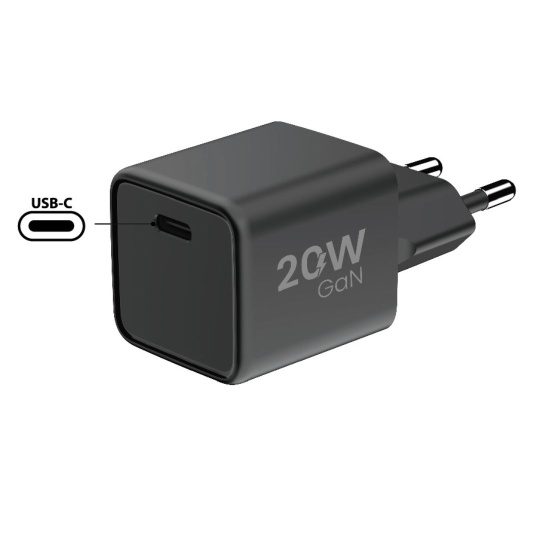 WG - Síťová nabíječka GaN 1x USB-C, PD 20W, 5V-9V-12V, černá