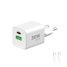 WG - Síťová nabíječka GaN 2x USB 30W, 1x USB-C PD3.0 PPS QC4 30W + USB-A 18W, kabel Type-C na Type-C, bílá WG - Síťová nabíječka GaN 2x USB 30W, 1x USB-C PD3.0 PPS QC4 30W + USB-A 18W, kabel Type-C na Type-C, bílá