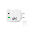 WG - Síťová nabíječka GaN 2x USB 65W, 1x USB-C PD 65W + 1x USB-A QC 3.0 18W, kabel Type-C na Type-C, bílá