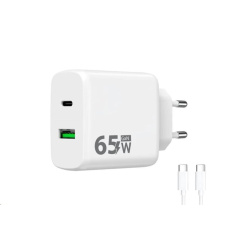 WG - Síťová nabíječka GaN 2x USB 65W, 1x USB-C PD 65W + 1x USB-A QC 3.0 18W, kabel Type-C na Type-C, bílá WG - Síťová nabíječka GaN 2x USB 65W, 1x USB-C PD 65W + 1x USB-A QC 3.0 18W, kabel Type-C na Type-C, bílá