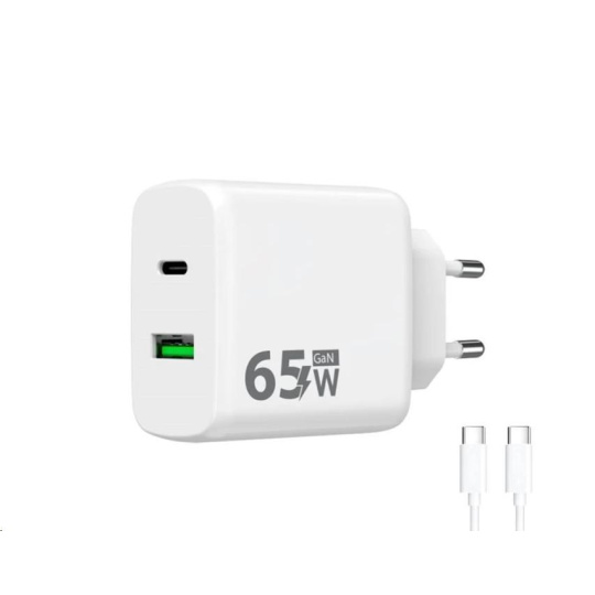 WG - Síťová nabíječka GaN 2x USB 65W, 1x USB-C PD 65W + 1x USB-A QC 3.0 18W, kabel Type-C na Type-C, bílá WG - Síťová nabíječka GaN 2x USB 65W, 1x USB-C PD 65W + 1x USB-A QC 3.0 18W, kabel Type-C na Type-C, bílá