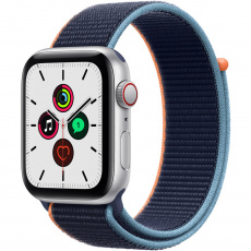 Apple Watch SE Cellular 44mm stříbrný hliník s námořnicky tmavomodrým provlékacím sportovním řemínke Apple Watch SE Cellular 44mm stříbrný hliník s námořnicky tmavomodrým provlékacím sportovním řemínke