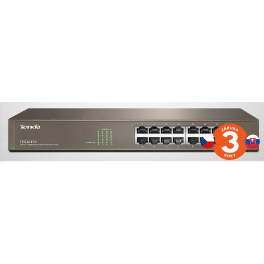 Tenda TEG1016D 16-port Gigabit Ethernet Switch, 10/100/1000 Mbps, fanless, rackmount Tenda TEG1016D 16-port Gigabit Ethernet Switch, 10/100/1000 Mbps, fanless, rackmount