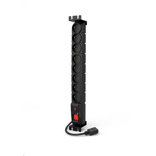 19" rozvodný panel ACAR 8x230V s IEC konektorem pro UPS, vypínač, indikátor napětí, přepěťová ochrana, kabel 3m