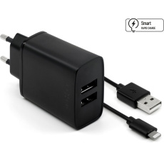 FIXED síťová nabíječka s 2xUSB 15W výstupem a USB/Lightning MFI kabelem černá