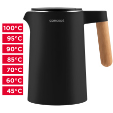 Concept RK3301 Rychlovarná konvice nerezová s regulací teploty 1,5 l Salt & Pepper, černá Concept RK3301 Rychlovarná konvice nerezová s regulací teploty 1,5 l Salt & Pepper, černá