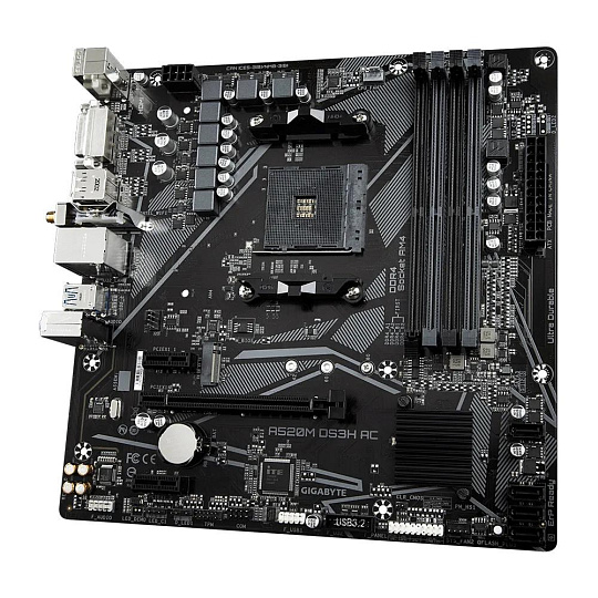 GIGABYTE MB Sc AM4 A520M DS3H AC, AMD A520, 4xDDR4, 1xDP, 1xHDMI, 1xDVI-D, WiFi, mATX