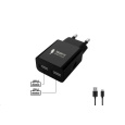 WG - Síťová nabíječka 2x USB-A 2,4A , Smart IC + kabel USB-A na Micro USB, black