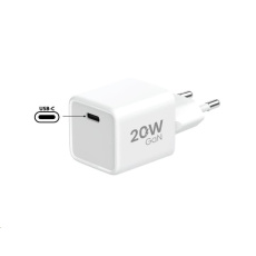 WG - Síťová nabíječka GaN 1x USB-C, PD 20W, 5V-9V-12V, bílá