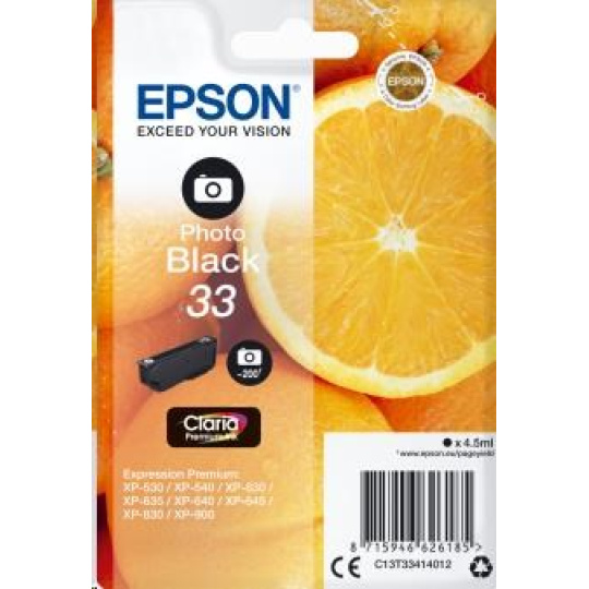 EPSON ink čer Singlepack "Pomeranč" Photo Black 33 Claria Premium Ink EPSON ink čer Singlepack "Pomeranč" Photo Black 33 Claria Premium Ink