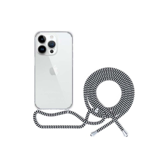Spello Crossbody kryt se šňůrkou pro iPhone 15 Pro  transparentní / černobílá šňůrka