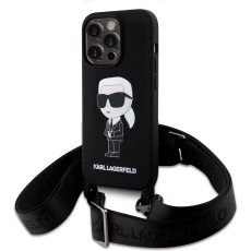 Karl Lagerfeld Liquid Silicone Crossbody Ikonik Kryt iPhone 15 Pro Max černý