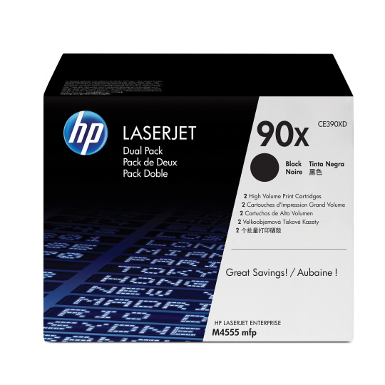 HP 90X Black 2-pack LJ Toner Cart, 2 x 24 000, CE390XD (24,000 / 24,000 pages) HP 90X Black 2-pack LJ Toner Cart, 2 x 24 000, CE390XD (24,000 / 24,000 pages)
