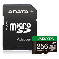 ADATA MicroSDXC karta 256GB Speed Plus, U3, C10, A2, V30 (R:180/W:160 MB/s) + SD adaptér ADATA MicroSDXC karta 256GB Speed Plus, U3, C10, A2, V30 (R:180/W:160 MB/s) + SD adaptér