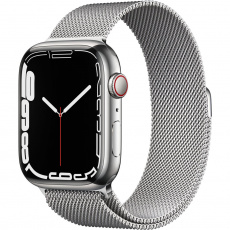 Apple Watch Series 7 Cellular 45mm stříbrná ocel se stříbrným milánským tahem Apple Watch Series 7 Cellular 45mm stříbrná ocel se stříbrným milánským tahem