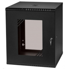 LEXI-Net 19" nástěnný rozvaděč Basic 12U, šířka 520mm, hloubka 450mm, skleněné dveře, bez zad, rozložený, černý LEXI-Net 19" nástěnný rozvaděč Basic 12U, šířka 520mm, hloubka 450mm, skleněné dveře, bez zad, rozložený, černý