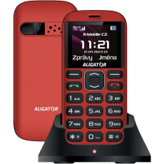 Aligator A720 4G Senior + nabíjecí stojánek červený