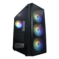 VeinX case ME19A Mid Tower, bez zdroje, 1x USB3.0, 1x USB2.0, 4x 120mm ARGB Fan, 1x ARGB Controller, černá
