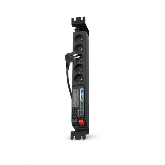 19" rozvodný panel ACAR 5x230V, vypínač, indikátor napětí, přepěťová ochrana, kabel 1,5m