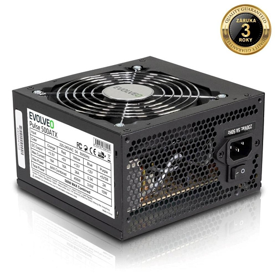 EVOLVEO Pulse 500ATX, zdroj 500W, ATX, tichý, bulk, záruka 3 roky, černý
