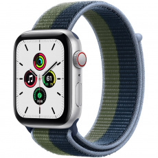 Apple Watch SE Cellular 40mm stříbrné s hlubokomořsky modrým/mechově zeleným provlékacím řemínkem Apple Watch SE Cellular 40mm stříbrné s hlubokomořsky modrým/mechově zeleným provlékacím řemínkem
