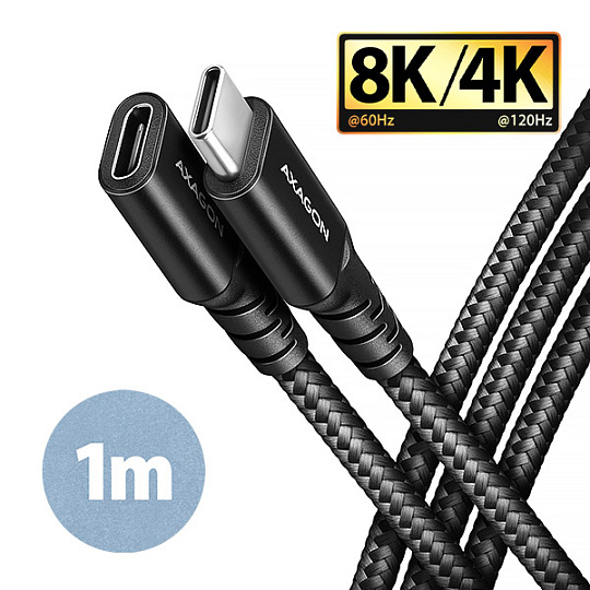 AXAGON BUCM32-CF10AB prodlužovací kabel USB-C (M) USB-C (F), 1m, USB 20Gbps, PD 240W 5A, 8K HD, ALU, oplet, černý AXAGON BUCM32-CF10AB prodlužovací kabel USB-C (M) USB-C (F), 1m, USB 20Gbps, PD 240W 5A, 8K HD, ALU, oplet, černý