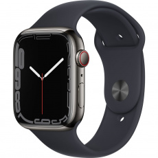 Apple Watch Series 7 Cellular 45mm grafitová ocel s temně inkoustovým sportovním řemínkem