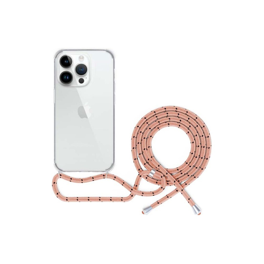 Spello Crossbody kryt se šňůrkou pro iPhone 15  transparentní / růžová šňůrka