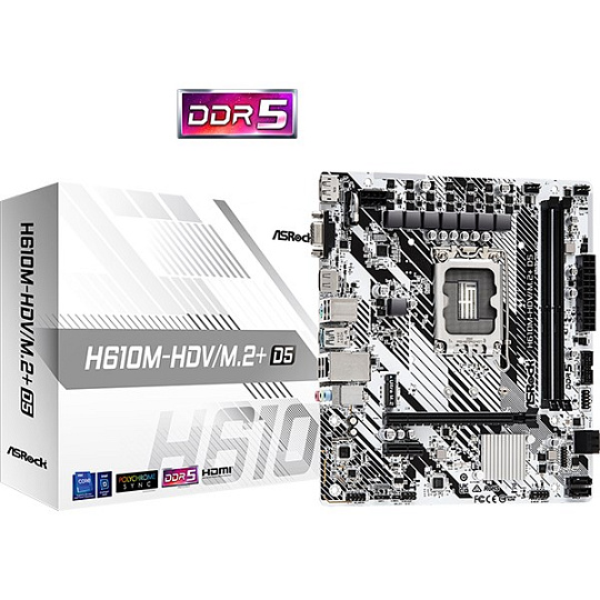 ASRock MB Sc LGA1700 H610M-HDV/M.2+ D5, Intel H610, 2xDDR5, 1xDP, 1xHDMI, 1xVGA, mATX ASRock MB Sc LGA1700 H610M-HDV/M.2+ D5, Intel H610, 2xDDR5, 1xDP, 1xHDMI, 1xVGA, mATX