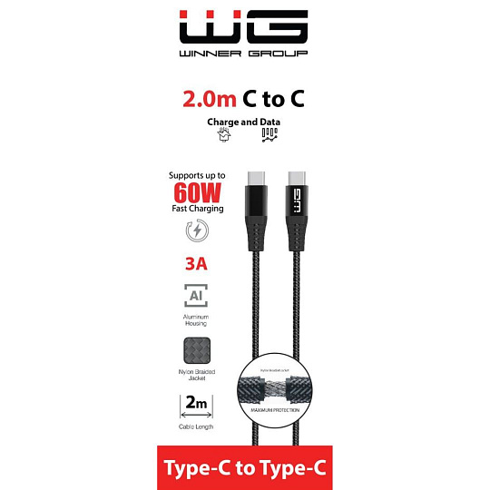 WG - Datový kabel Type-C na Type-C, 2 metry, černá