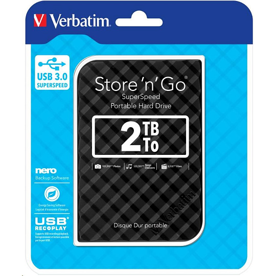 VERBATIM HDD 2.5"  2TB Store 'n' Go Portable Hard Drive USB 3.0, Black GEN II