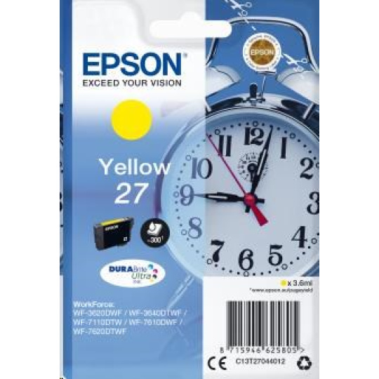 EPSON ink bar Singlepack "Budík" Yellow 27 DURABrite Ultra Ink EPSON ink bar Singlepack "Budík" Yellow 27 DURABrite Ultra Ink