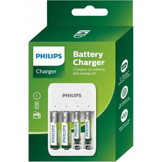 Philips SCB4013NB/00 Nabíječka baterií USB + 2x AA + 2x AAA akumulátory
