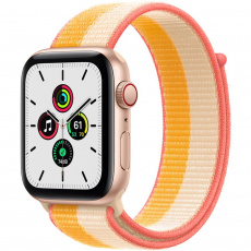 Apple Watch SE Cellular 44mm zlaté s oranžovožlutým/bílým provlékacím sportovním řemínkem Apple Watch SE Cellular 44mm zlaté s oranžovožlutým/bílým provlékacím sportovním řemínkem