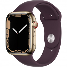 Apple Watch Series 7 Cellular 45mm zlatá ocel s tmavě višňovým sportovním řemínkem Apple Watch Series 7 Cellular 45mm zlatá ocel s tmavě višňovým sportovním řemínkem