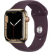 Apple Watch Series 7 Cellular 45mm zlatá ocel s tmavě višňovým sportovním řemínkem