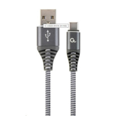 GEMBIRD Kabel CABLEXPERT USB 2.0 AM na Type-C kabel (AM/CM), 2m, opletený, šedo-bílý, blister, PREMIUM QUALITY