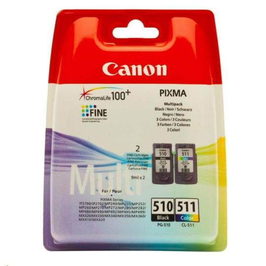 Canon CARTRIDGE  PG-510 / CL-511 MULTI-PACK černá / barevná pro PIXMAiP2700,MP230,240,250,260,MP49x,MX320,330 (220 str.)
