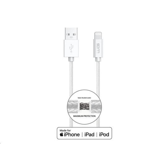 WG - Datový kabel Lightning MFI na USB-A, 1 metr, 2,4A , bílá