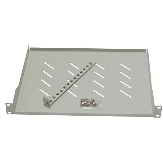 LEXI-Net 19" police s perforací 1U/650mm, nosnost 45kg, zadní nastavitelný úchyt, šedá