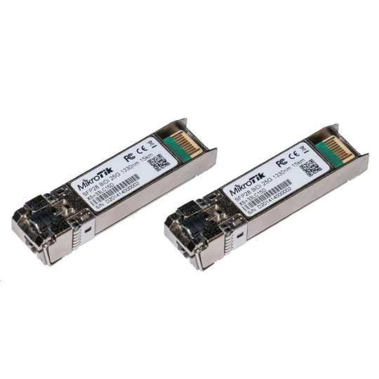 MikroTik SFP28 pár optických modulů XS+2733LC15D, SM, 15km, 1/10/25G, 15km, 1xLC MikroTik SFP28 pár optických modulů XS+2733LC15D, SM, 15km, 1/10/25G, 15km, 1xLC