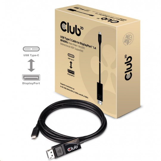 Club3D Kabel USB Typ C na DisplayPort 1.4 8K 60Hz (M/M), 1,8m