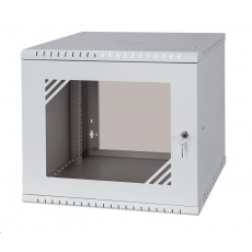 LEXI-Net 19" nástěnný rozvaděč Basic 9U, šířka 525mm, hloubka 450mm, skleněné dveře, bez zad, rozložený, šedý LEXI-Net 19" nástěnný rozvaděč Basic 9U, šířka 525mm, hloubka 450mm, skleněné dveře, bez zad, rozložený, šedý