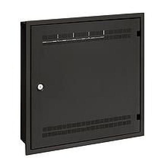 Solarix rozvaděč LC-18 do zdi s lištami 2U, 4U a 11U, 550x550 černá RAL9005 s rámečkem k zazdění LC-18-55-15-W-B