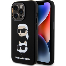 Karl Lagerfeld Liquid Silicone Karl and Choupette Heads Kryt iPhone 15 Pro černý