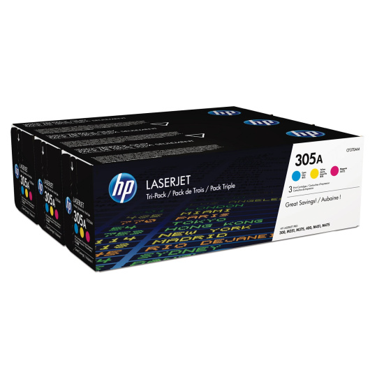 HP 305A CMY 3-pack LJ Toner Cart, CF370AM (2,600 / 2,600 / 2,600 pages)